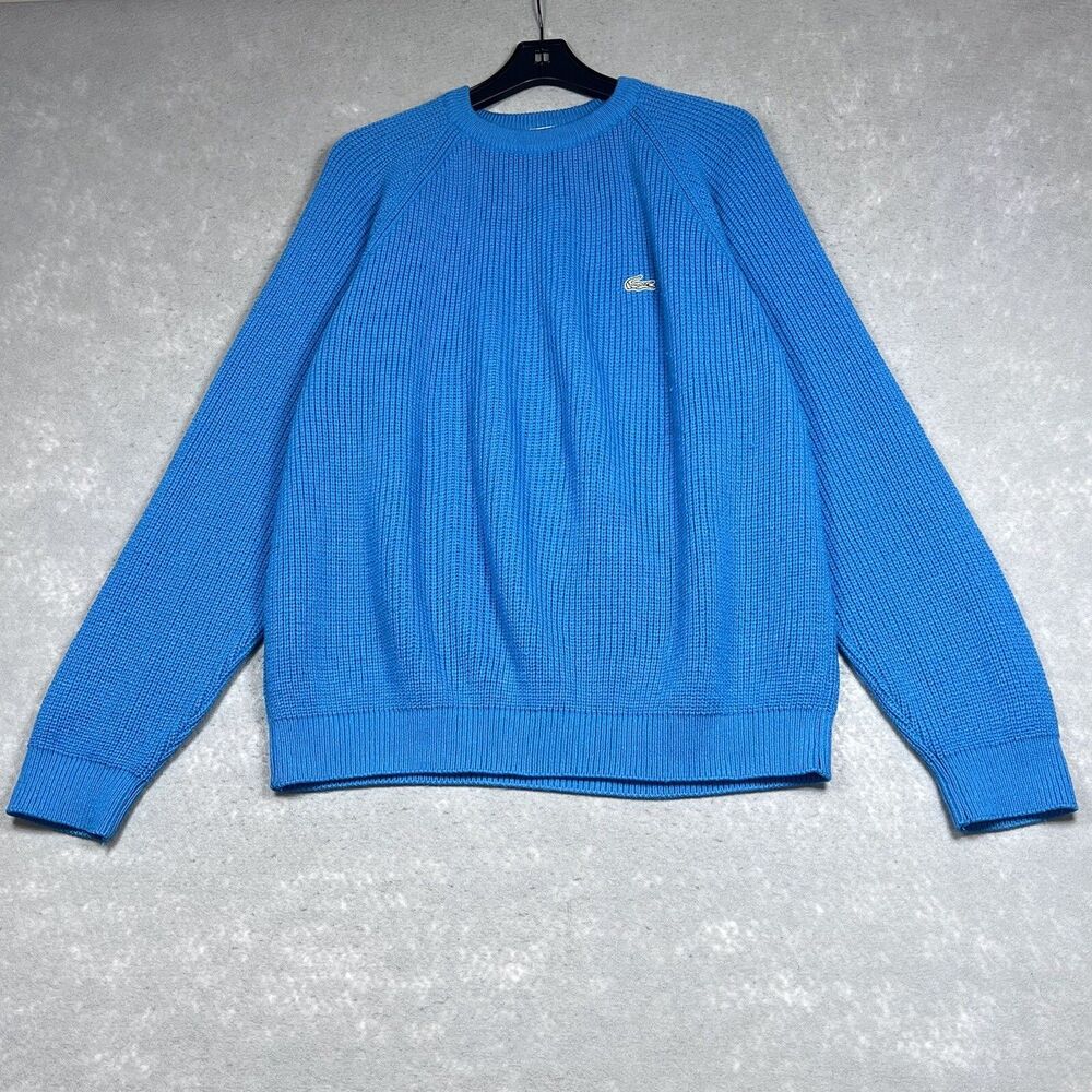 Vintage Lacoste Sweater Mens 8 XXL Blue Pullover Striped Logo Embroidered Spain